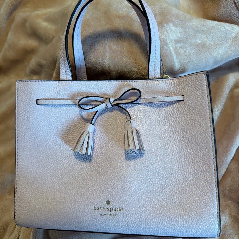 Kate Spade ♠️ Light Pink Hayes Pebbled Leather Satchel with Tassel Bow